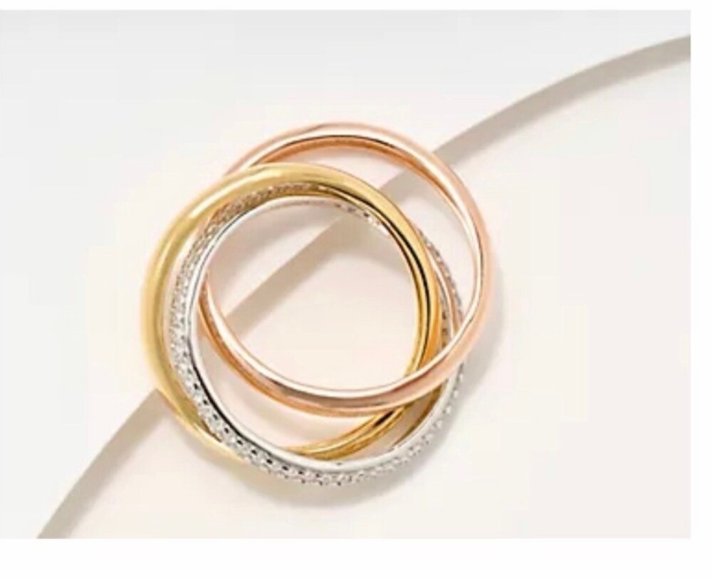 Diamonique Italian 18K Gold-Plated Sterling Silver Tri-Color Ring sz 6 - Picture 2 of 4